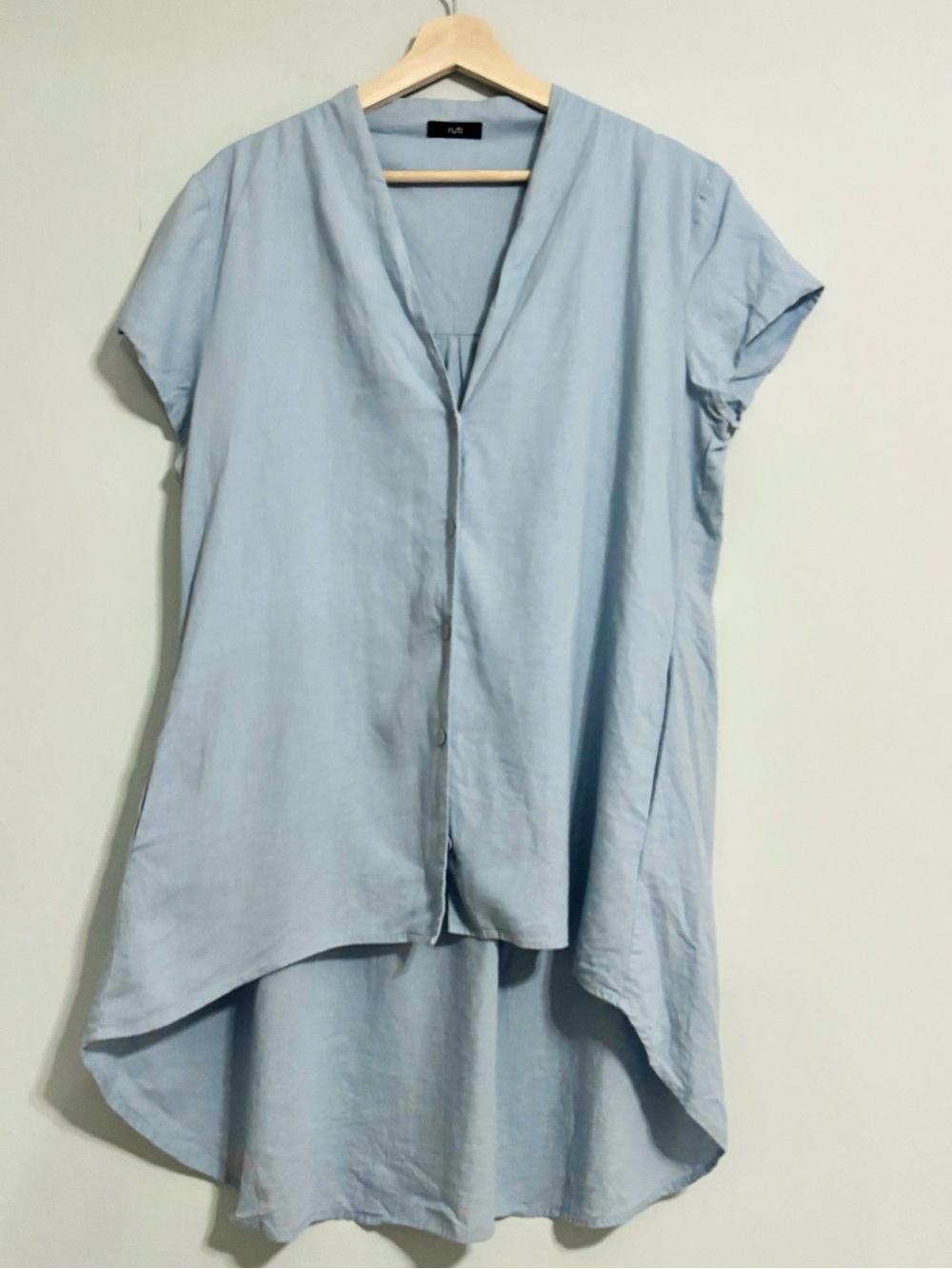 RUTI Light Blue Hi - Low Tunic Flowy Oversized Short Sleeve Top